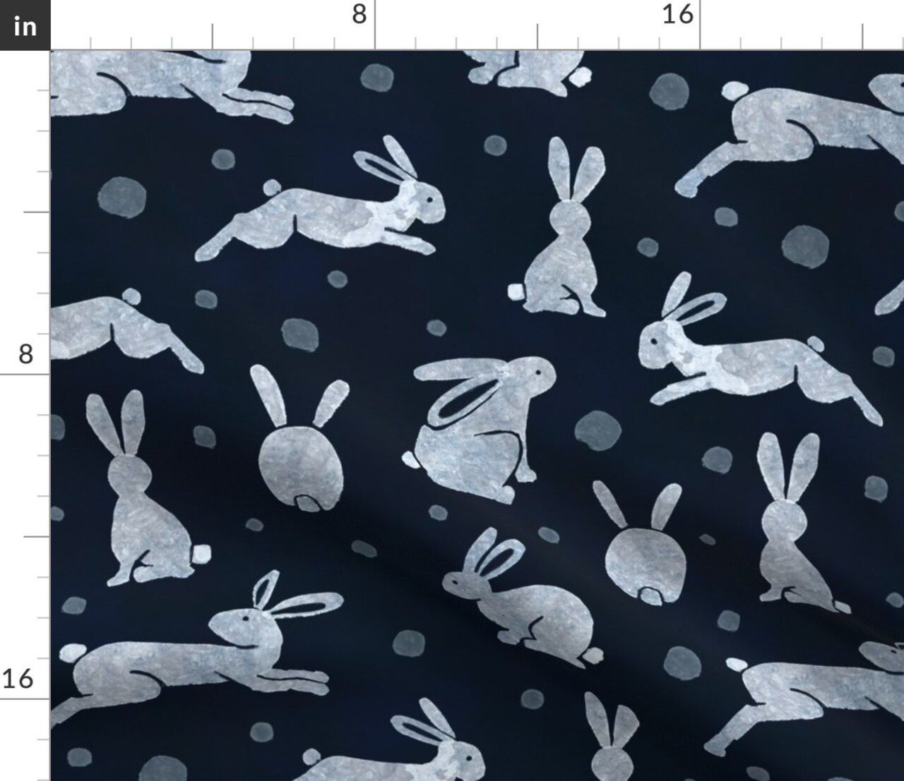 Indigo Rabbits Dark Blue Bunny Snow Hare Winter Animals Custom Printed Fabric by Spoonflower Various Fabrics by the Yard or Fat Quarter